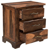 dark brown three-drawer nightstand